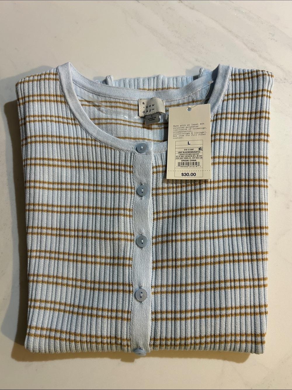 Light Blue and Mustard Stripe women’s Top - Button Front